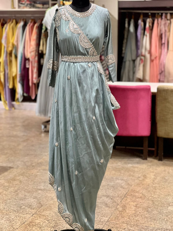 Ice Blue Drape Style Gown