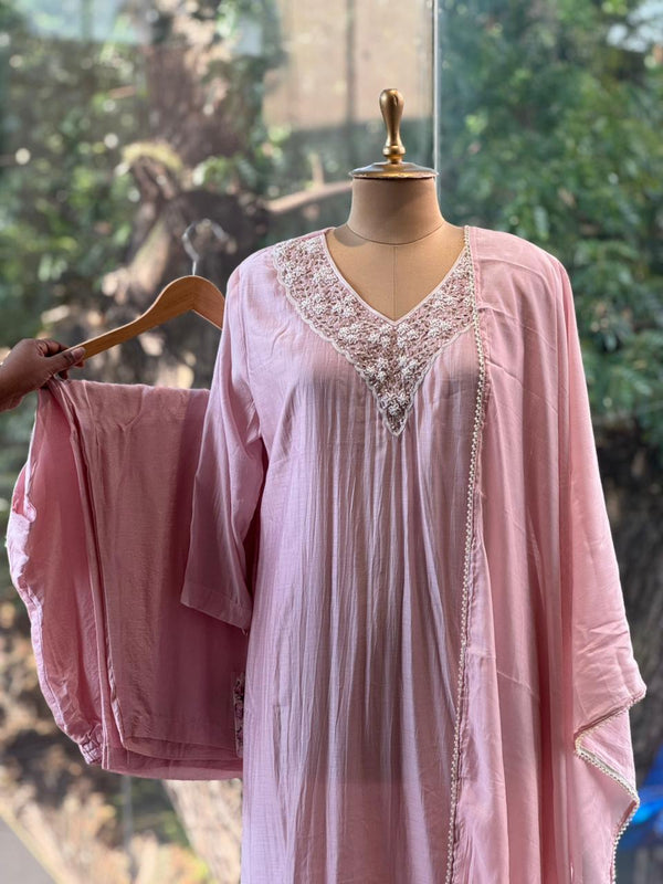 Baby Pink Mul Chanderi Suit