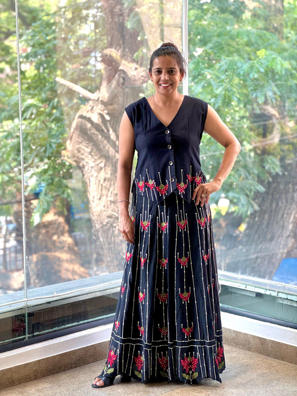 Black Handloom Cotton Skirt Set