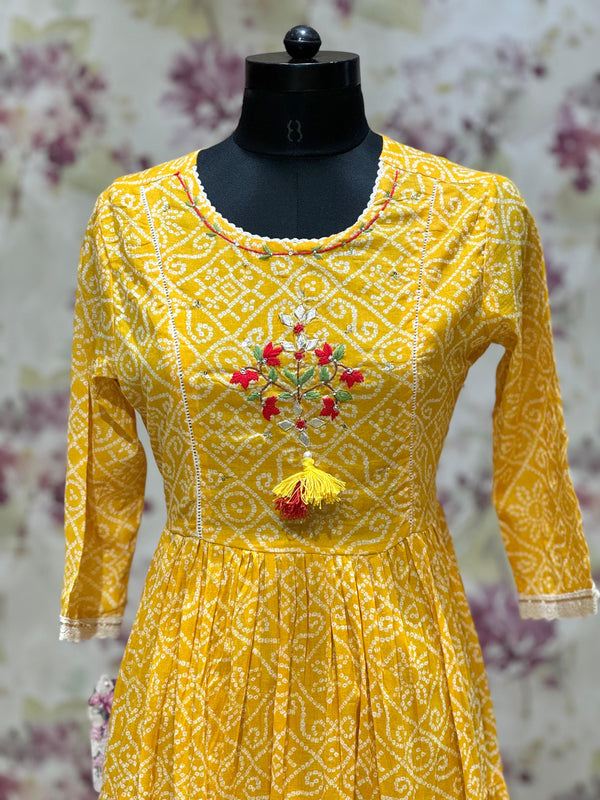 Yellow Bandhej Printed Gown