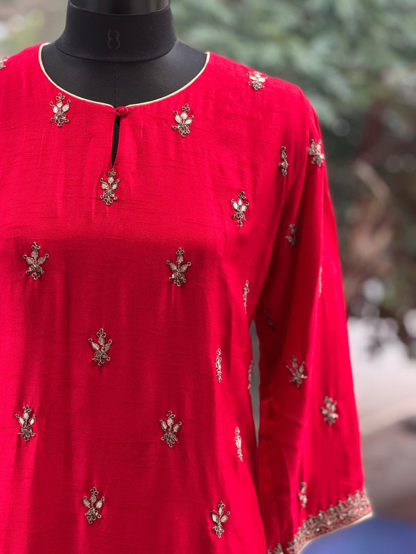 Red Gota Work Sharara Set