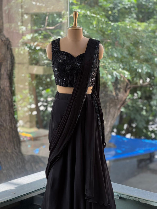Black Drape Skirt Set