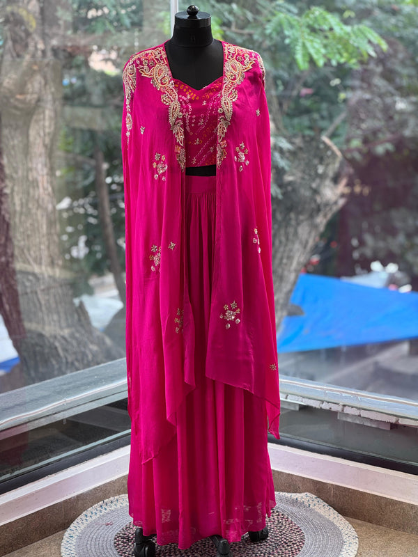 Pink Bandhej Cape Set