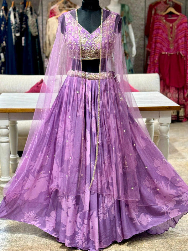 Purple Cape Style Lehenga Set