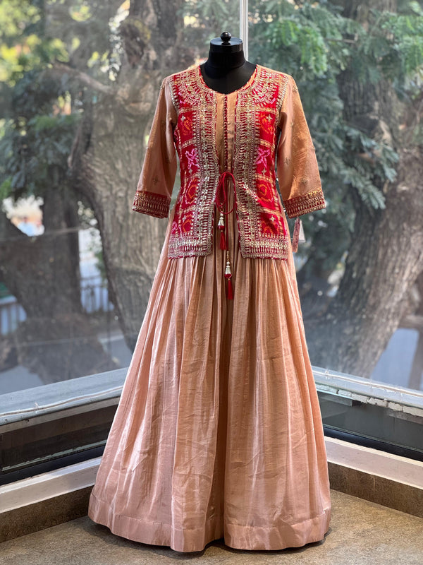 Peach Bandhej Gown