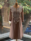 Brown Mirror Yoke Dupatta Set