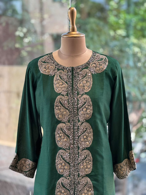 Green Embroidered Skirt Set