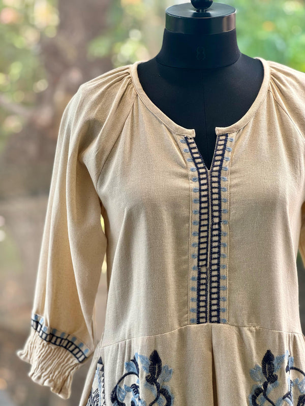 Off White Blue Embroidered Tunic