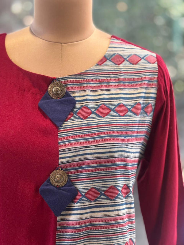 Maroon Color Block Tunic