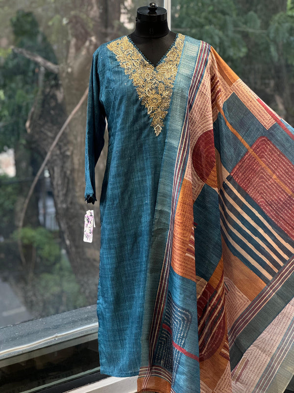 Blue Printed Dupatta Set