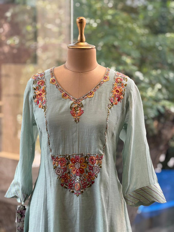 Blue Embroidered Suit