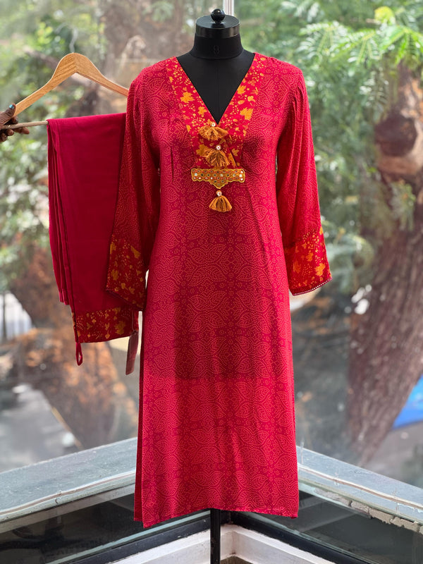 Red Lace V Neck Co Ord
