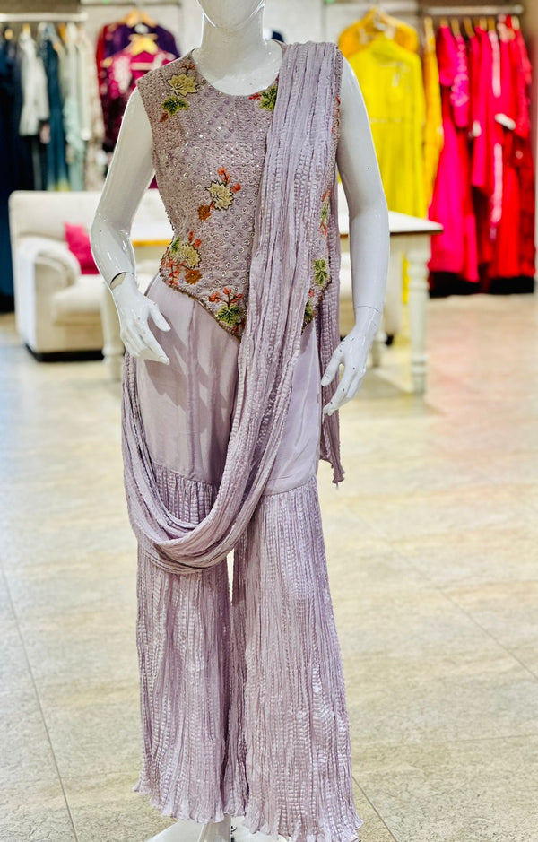 Mauve Sharara Drape Set