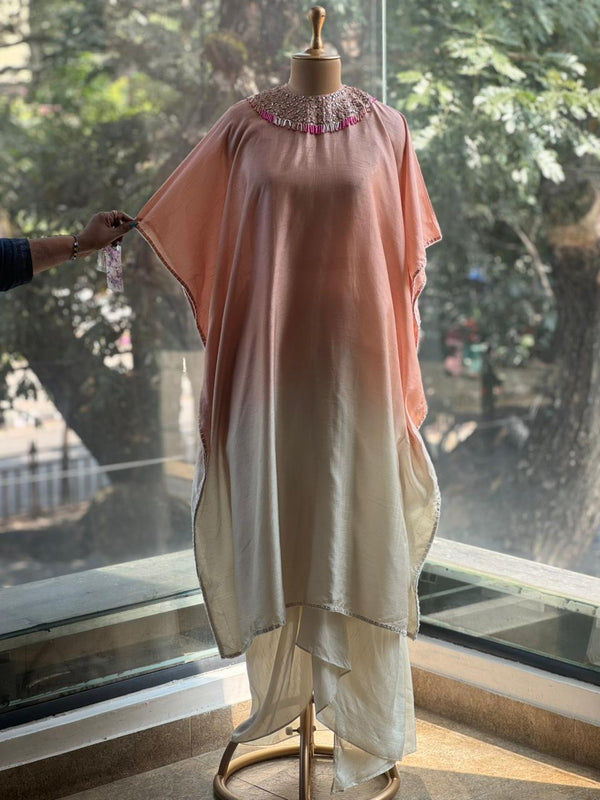 Peach Shaded Kaftan Set