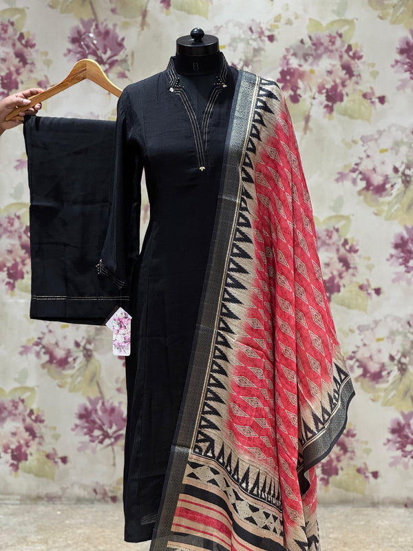 Black Printed Dupatta Set
