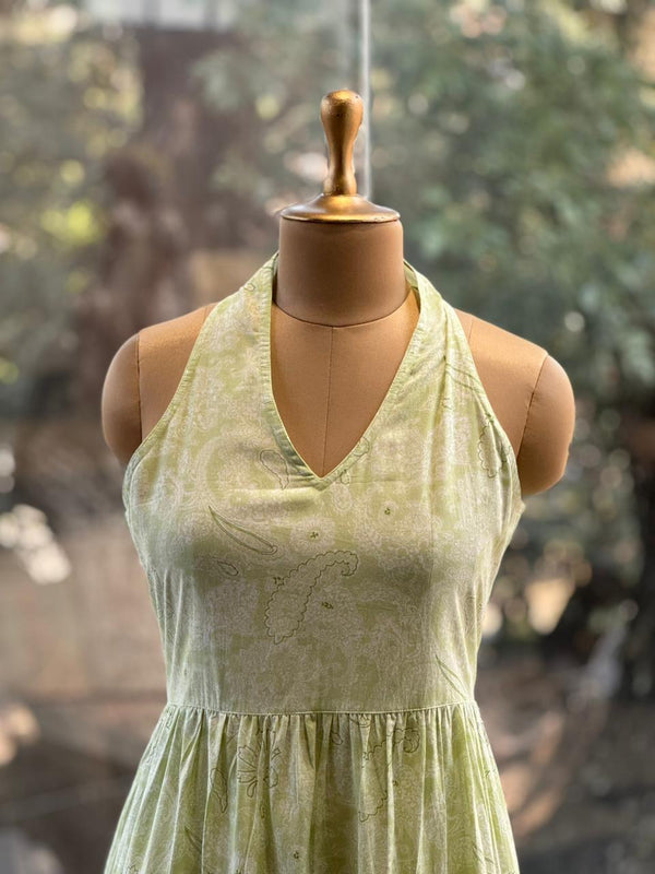 Green Mul Halter Neck Dress