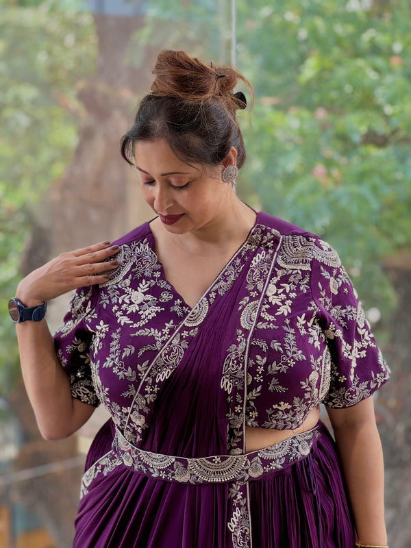 Purple Pre Drape Saree