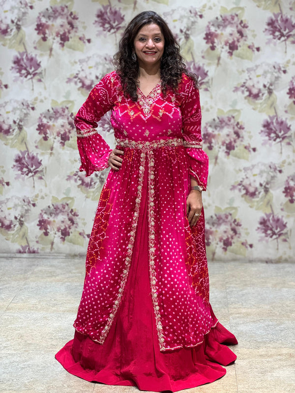 Pink Shaded Bandhej Lehenga Set