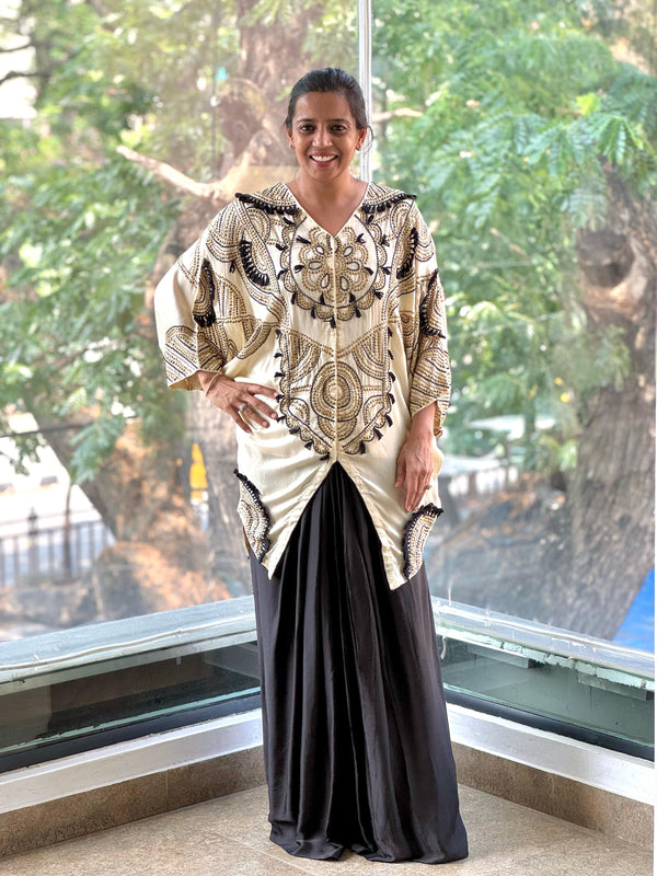 Beige Intricate Work Skirt Set