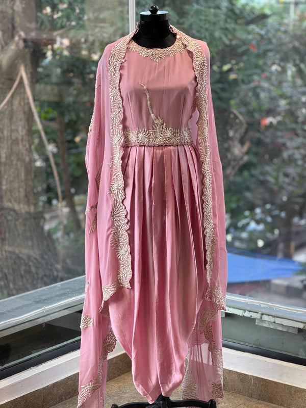 Pink Embroidered Cape Set
