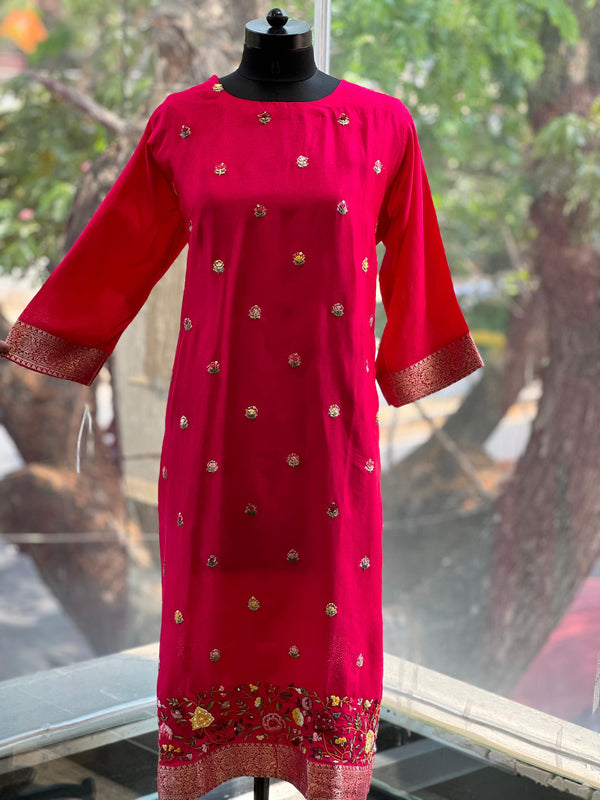 Red Colourful Thread Embroidered Suit Set