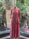 Pink Leaf Print Tiered Dress