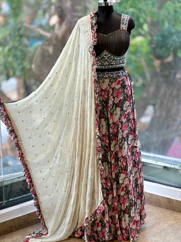 Black Floral Lehenga set