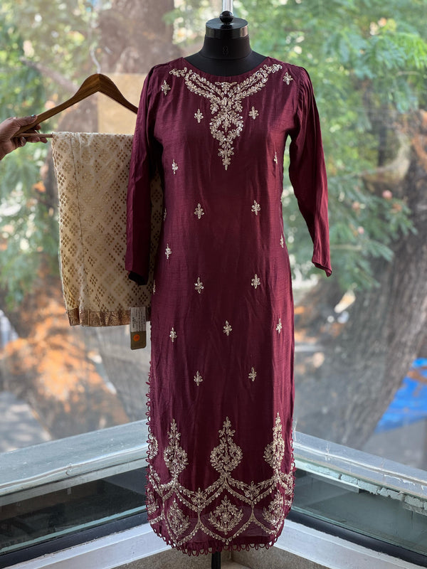 Maroon Dupatta Set
