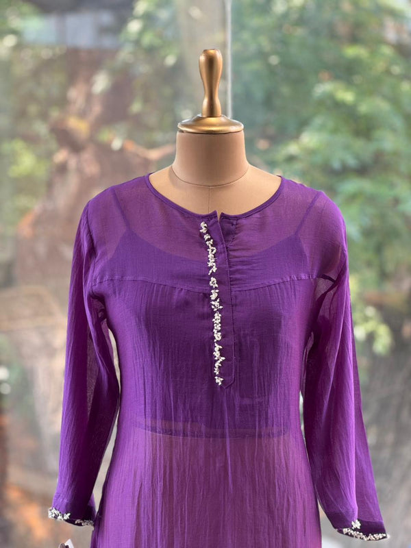 Purple Mul Suit with Shibori Dupatta