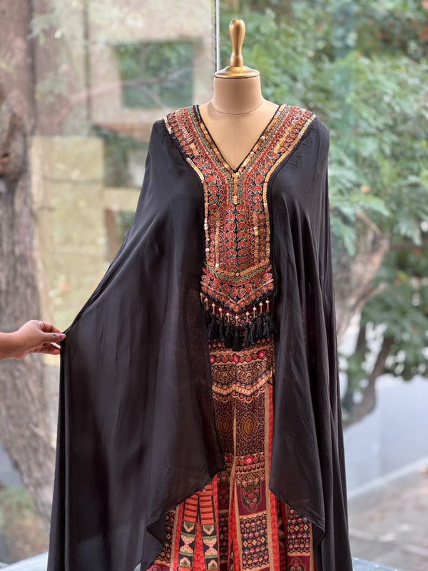 Black Cape Style Palazzo Set