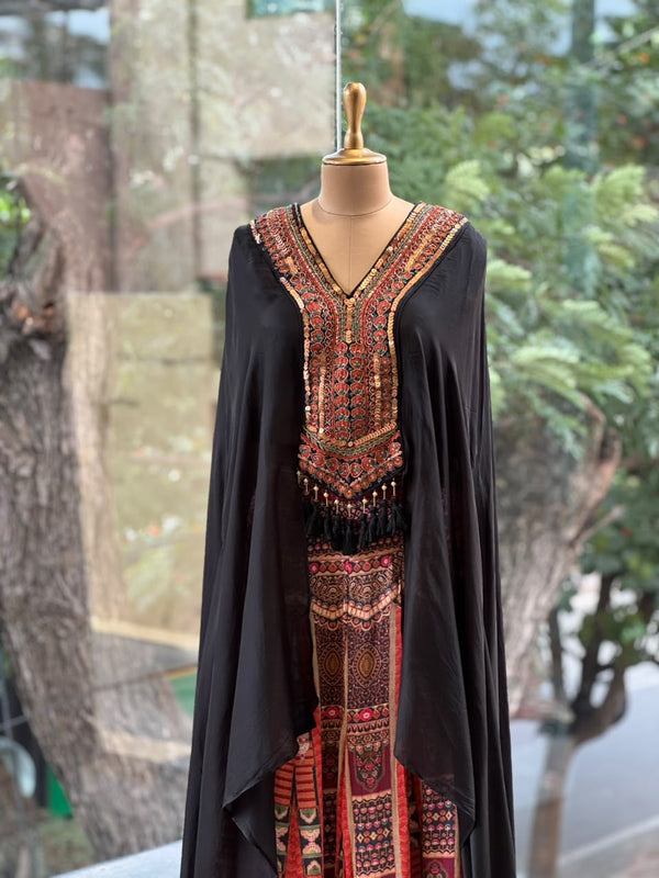 Black Cape Style Palazzo Set
