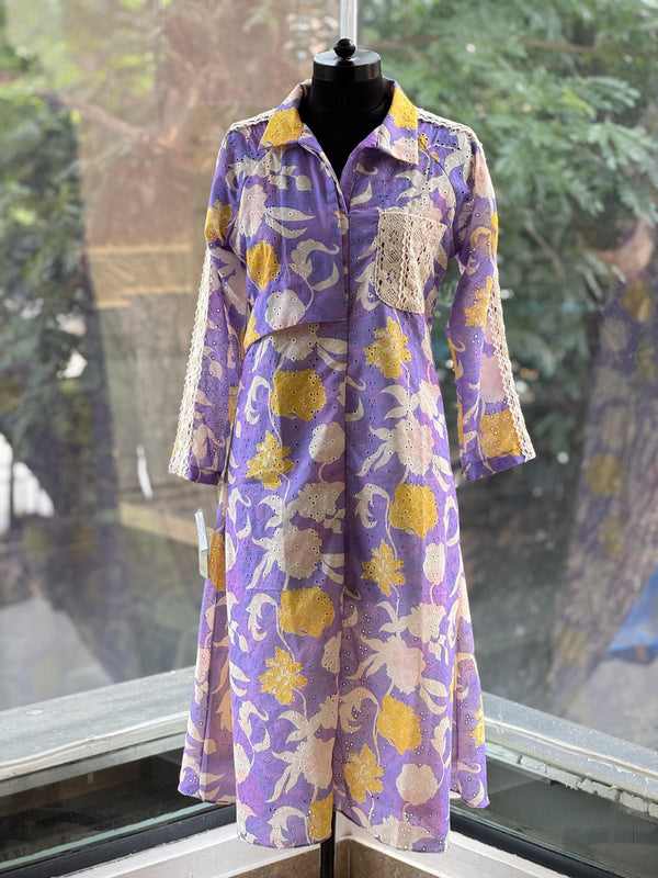 Mauve Schiffli Collar Tunic