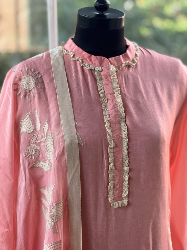 Pink Embroidered Dupatta Set