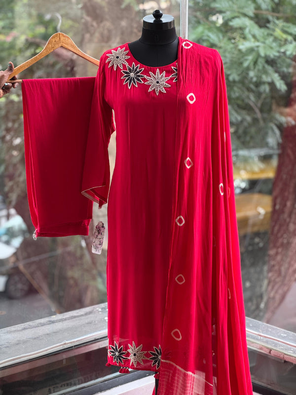 Red Embroidered Dupatta Set