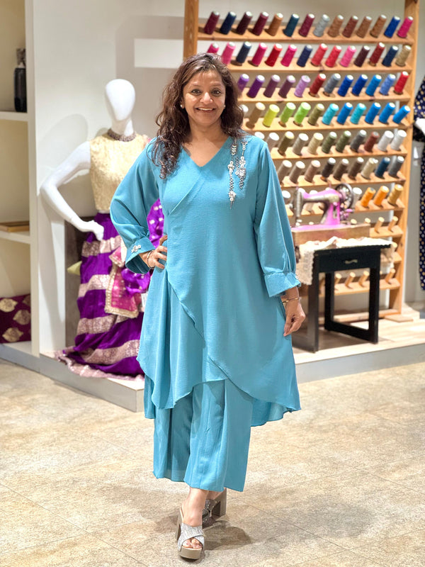 Blue V Neck Co Ord
