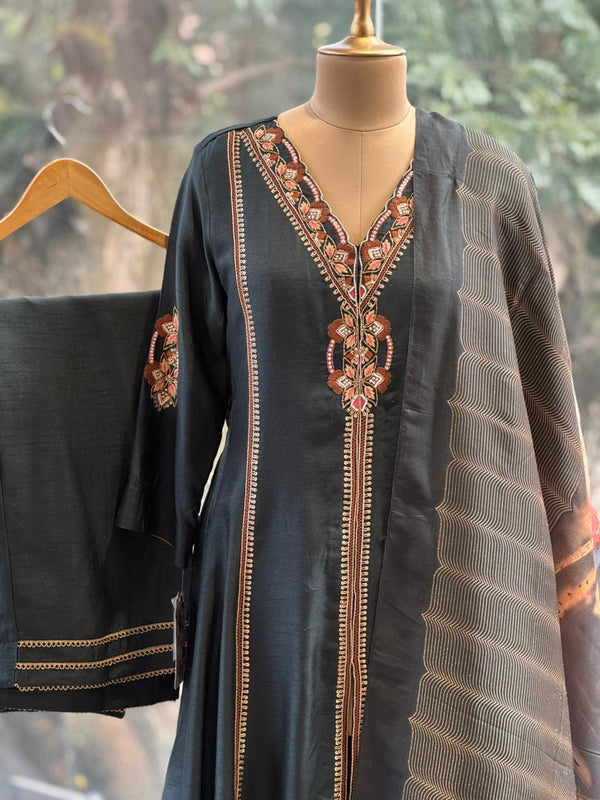 Green Zari Lines Dupatta Set