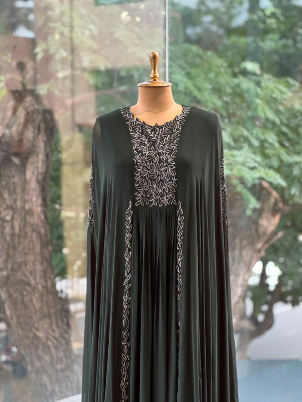 Dark Green Pipe Work Gown