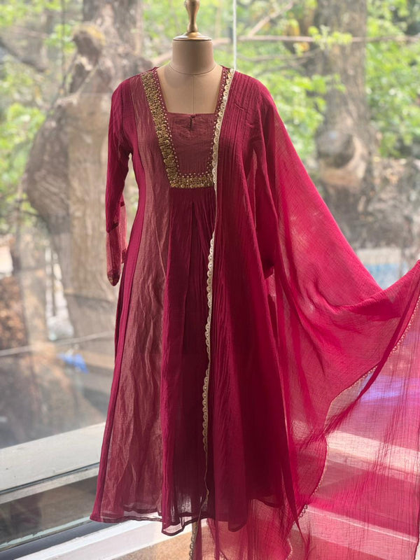 Maroon Tissue Panel Dupatta Set