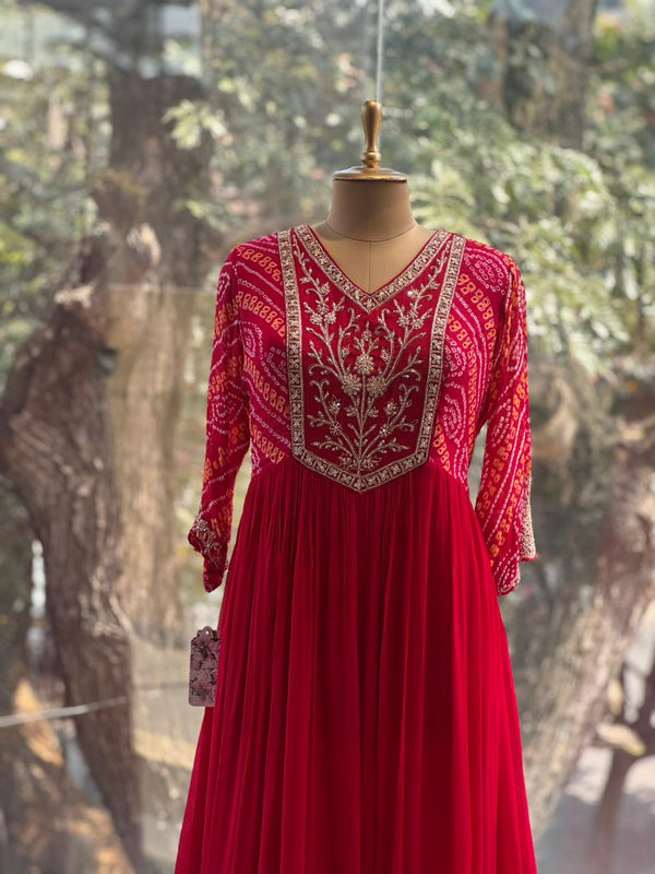 Red Bandhej Gown