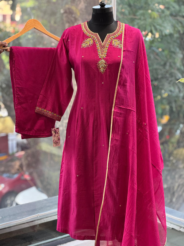 Pink Intricate Zardozi Work Suit Set