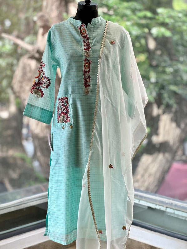 Light Blue Straight Cut Kurta With Dupatta