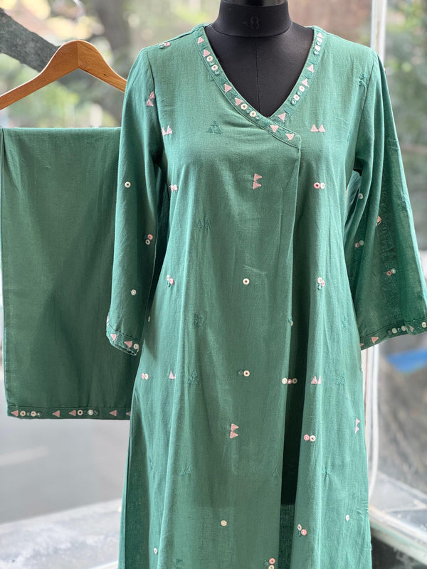 Green Angrakha Style Co Ord