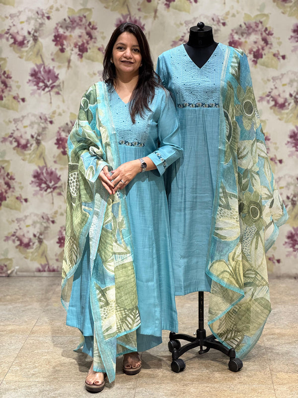 Blue Suit with Printed Dupatta