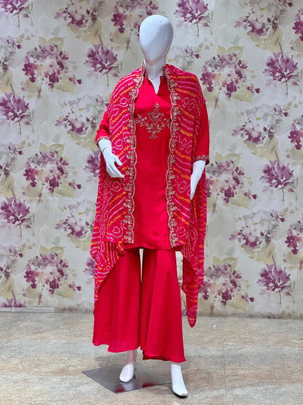 Red Bandhej Palazzo Set