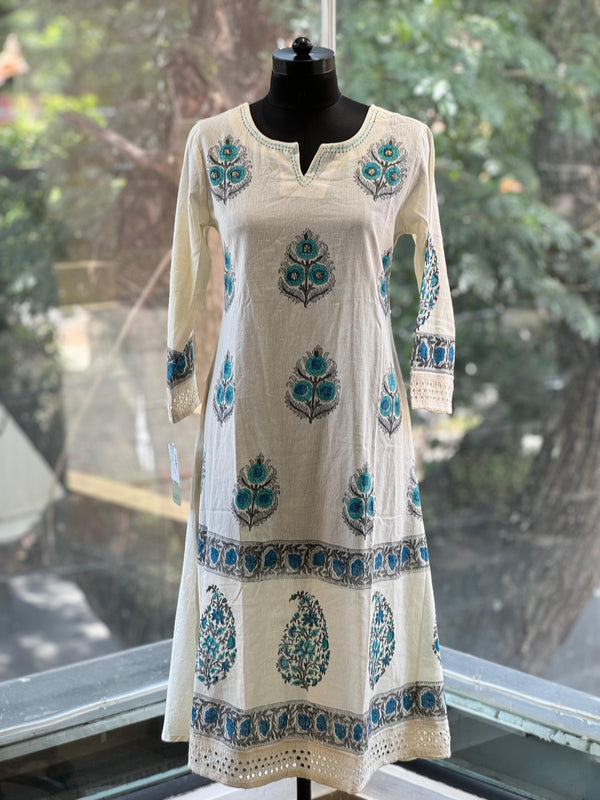 White Block Print Suit Set