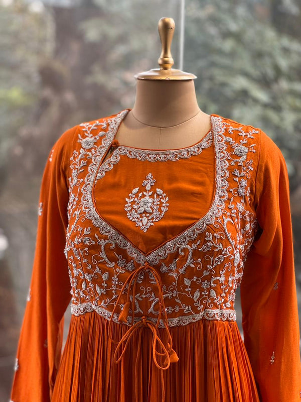 Orange Intricate Yolk Gown