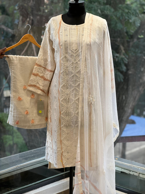 Off White Chikankari Suit Set