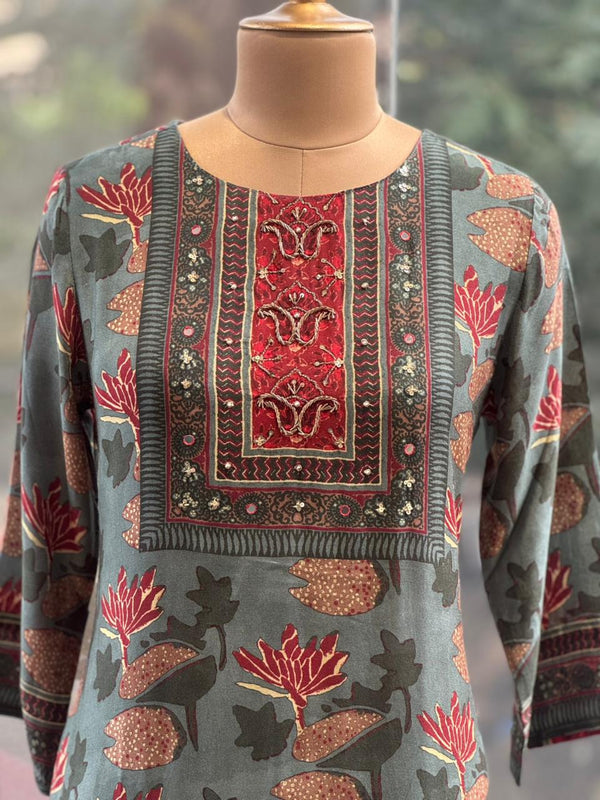 Sea Green Printed Dupatta Set