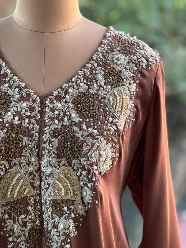 Brown Hand Work Harem Set