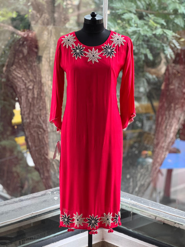Red Embroidered Dupatta Set